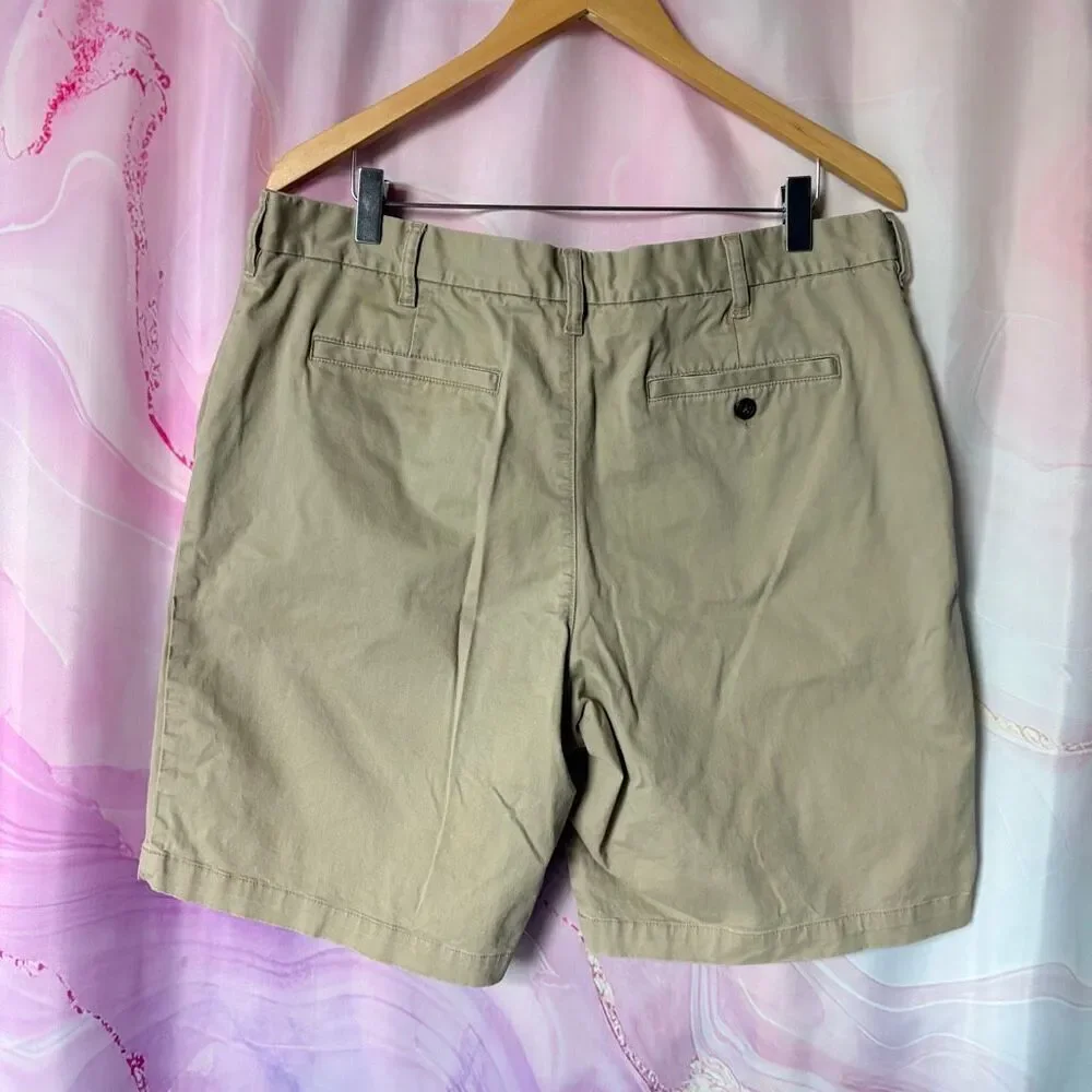 Lands' End 37 Tan Khaki Flat Front Shorts Preppy Sporty Casual Outdoors Classic